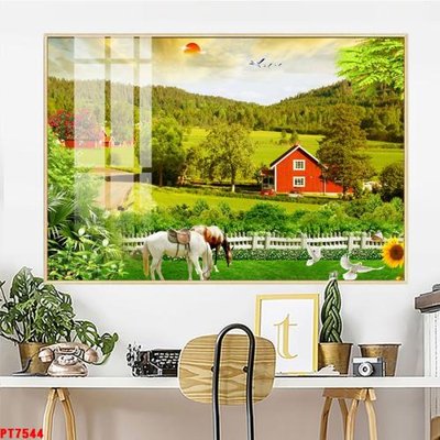 File in mica Tranh sơn thủy thác nước PT7544 (bản gốc) làm vách ngăn