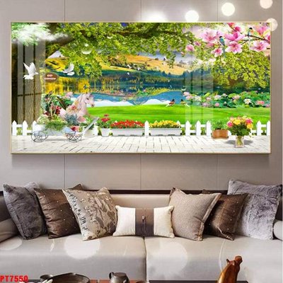 File tranh gốc Tranh sơn thủy thác nước PT7550 (bản quyền) độc đáo