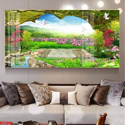 File gốc Tranh sơn thủy thác nước PT7580 (in mica) làm quà tặng