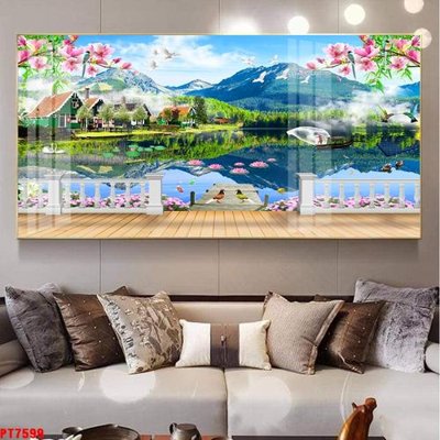 Ảnh gốc Tranh sơn thủy thác nước PT7599 (độ nét cao) in tráng gương