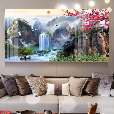 File gốc Tranh sơn thủy thác nước PT7602 (dành cho trang trí nội thất)