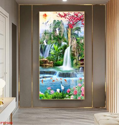 File gốc in ấn Tranh sơn thủy thác nước PT7604 chất lượng vượt trội