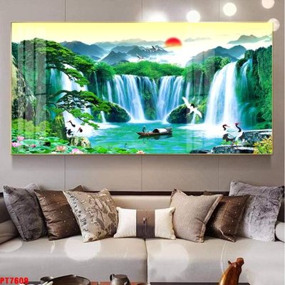 File in mica Tranh sơn thủy thác nước PT7609 (bản gốc) sắc sảo