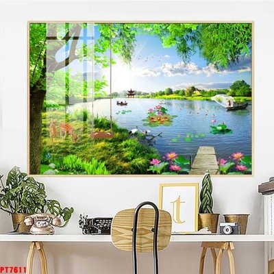 Hình ảnh file gốc Tranh sơn thủy thác nước PT7611 cho in UV