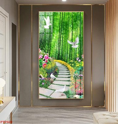 File gốc Tranh sơn thủy thác nước PT7621 (in lụa) họa tiết 3D