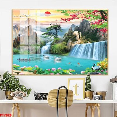 File tranh gốc Tranh sơn thủy thác nước PT7626 (bản quyền) file PSD
