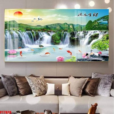 File in mica Tranh sơn thủy thác nước PT7628 (ảnh gốc) đẹp