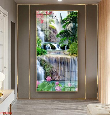 File gốc Tranh sơn thủy thác nước PT7656 (trang trí) phòng làm việc