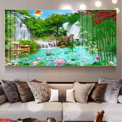 File tranh Tranh sơn thủy thác nước PT7661 (bản gốc) trang trí văn phòng