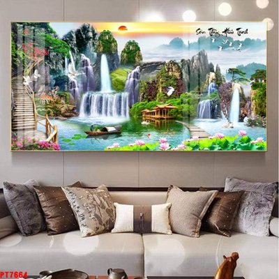 File in trần Tranh sơn thủy thác nước PT7664 (bản gốc) 5D