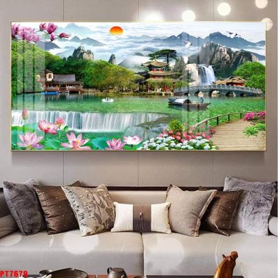 File gốc Tranh sơn thủy thác nước PT7679 (trang trí) phòng làm việc