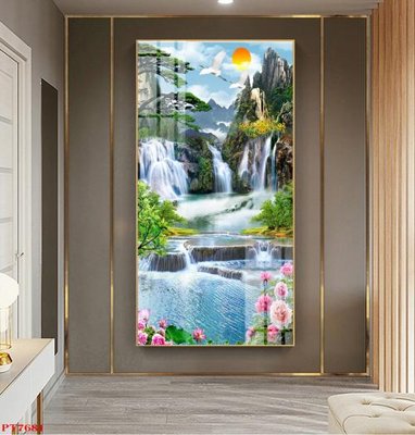 File gốc Tranh sơn thủy thác nước PT7681 (cho in ấn) độc quyền