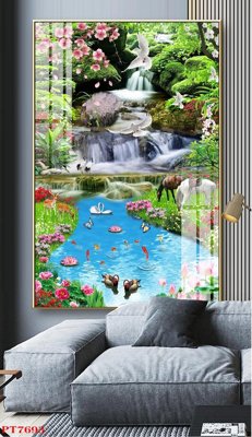 File tranh Tranh sơn thủy thác nước PT7693 (bản gốc) trang trí văn phòng