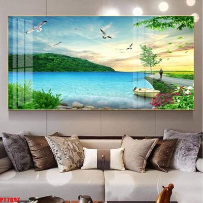 File in ấn Tranh sơn thủy thác nước PT7697 (bản gốc) cao cấp