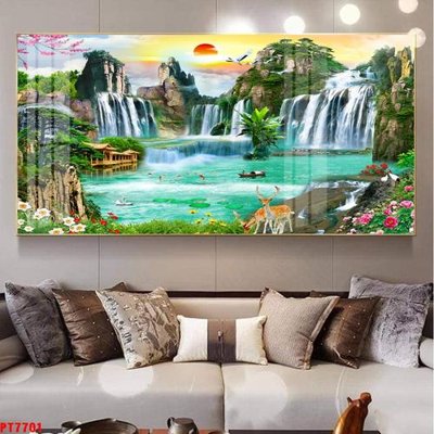 File tranh Tranh sơn thủy thác nước PT7701 (gốc) chủ đề trẻ em