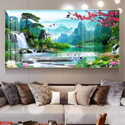 File tranh Tranh sơn thủy thác nước PT7705 (ảnh gốc) cho in ấn kỹ thuật số
