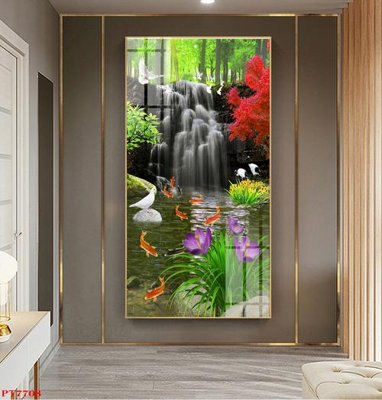 File tranh Tranh sơn thủy thác nước PT7708 (gốc) phong cách tối giản