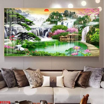 Tải file tranh gốc Tranh sơn thủy thác nước PT7725 chất lượng cao