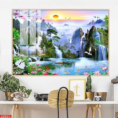 File tranh quảng cáo Tranh sơn thủy thác nước PT7728 (file gốc) chuyên nghiệp