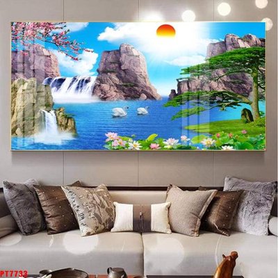File gốc Tranh sơn thủy thác nước PT7733 (PNG) không nền chất lượng