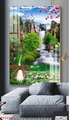 File ảnh Tranh sơn thủy thác nước PT7734 (gốc) in standee