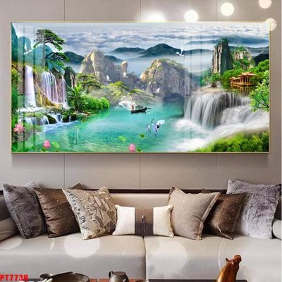 File gốc Tranh sơn thủy thác nước PT7739 (in mica) trang trí