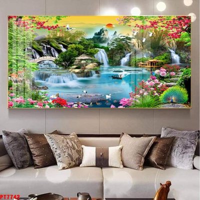 File PSD in ấn Tranh sơn thủy thác nước PT7742 (chất lượng cao)