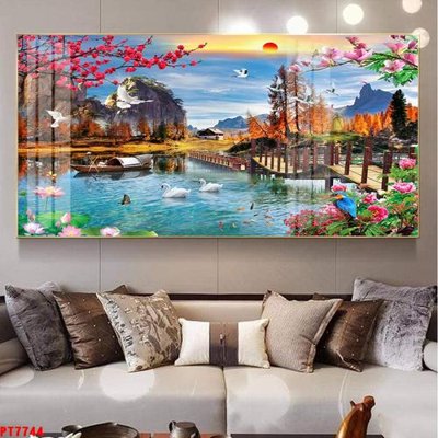 File gốc Tranh sơn thủy thác nước PT7744 (in mica) trang trí