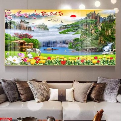 Tải file gốc Tranh sơn thủy thác nước PT7752 (in khổ lớn) không mờ