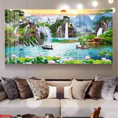 File in ấn Tranh sơn thủy thác nước PT7754 (bản gốc) từ file gốc