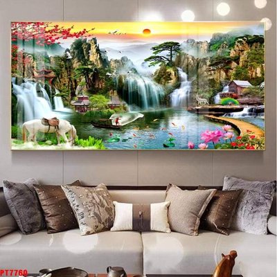 Download file gốc Tranh sơn thủy thác nước PT7760 (in lụa) nghệ thuật