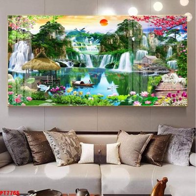 File tranh Tranh sơn thủy thác nước PT7765 (gốc) in film