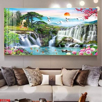 File tranh Tranh sơn thủy thác nước PT7766 (file gốc) chuẩn màu in