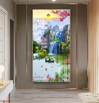 File ảnh Tranh sơn thủy thác nước PT7774 (gốc) in backdrop sự kiện