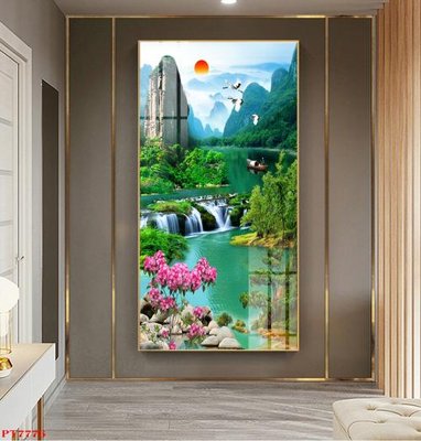 File tranh Tranh sơn thủy thác nước PT7776 (gốc) chủ đề thành phố