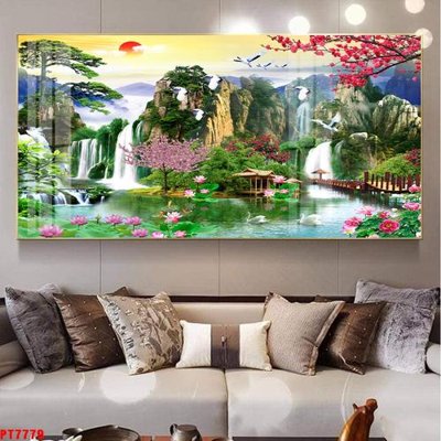 File tranh gốc Tranh sơn thủy thác nước PT7779 (sắc nét từng chi tiết)