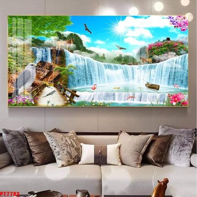 File tranh Tranh sơn thủy thác nước PT7783 (gốc) chủ đề con người