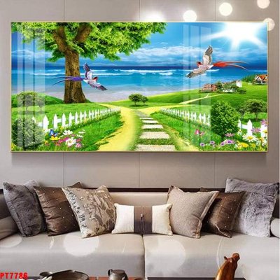 File in trần Tranh sơn thủy thác nước PT7786 (file gốc) phong thủy