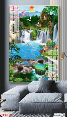 File gốc Tranh sơn thủy thác nước PT7817 (ảnh chi tiết) để in lụa
