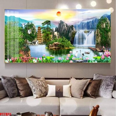 File gốc Tranh sơn thủy thác nước PT7821 (phong cách) cổ điển