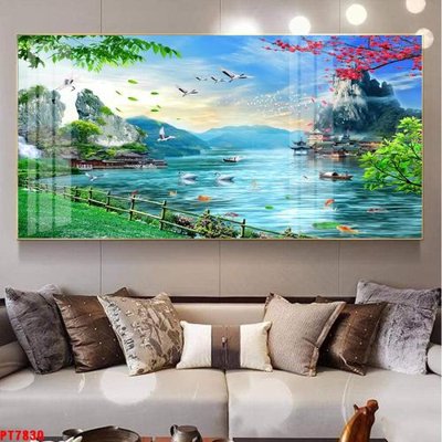 File ảnh Tranh sơn thủy thác nước PT7830 (gốc) in poster