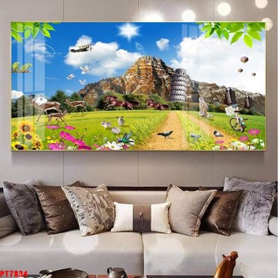 File in trần Tranh sơn thủy thác nước PT7834 (bản gốc) mây trời