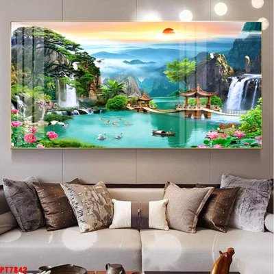 File gốc Tranh sơn thủy thác nước PT7842 (PNG) nền trong suốt