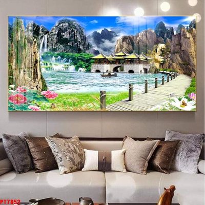 File tranh gốc Tranh sơn thủy thác nước PT7852 (bản đẹp) độc quyền