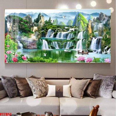 Chi tiết file tranh tráng gương Tranh sơn thủy thác nước PT7857 (ảnh gốc)