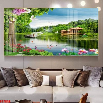 File gốc Tranh sơn thủy thác nước PT7858 (in mica) làm quà tặng