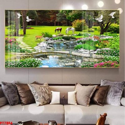 File tranh gốc Tranh sơn thủy thác nước PT7864 (sắc nét từng chi tiết)