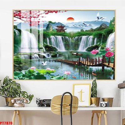 File tranh Tranh sơn thủy thác nước PT7870 (ảnh gốc) in trần xuyên sáng