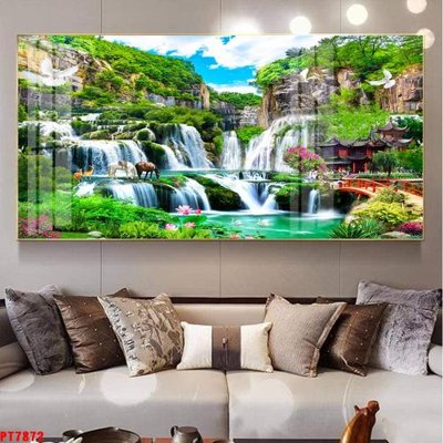 File tranh Tranh sơn thủy thác nước PT7872 (bản gốc) in lụa dán tường