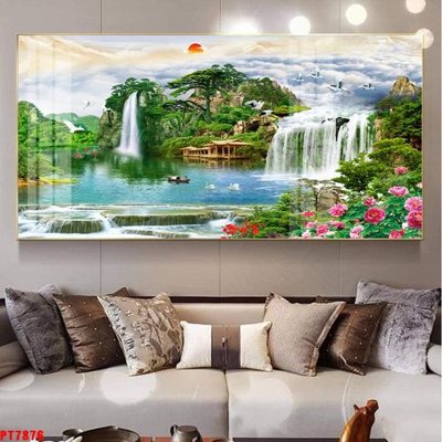 File gốc Tranh sơn thủy thác nước PT7876 (in tráng gương) ốp tường